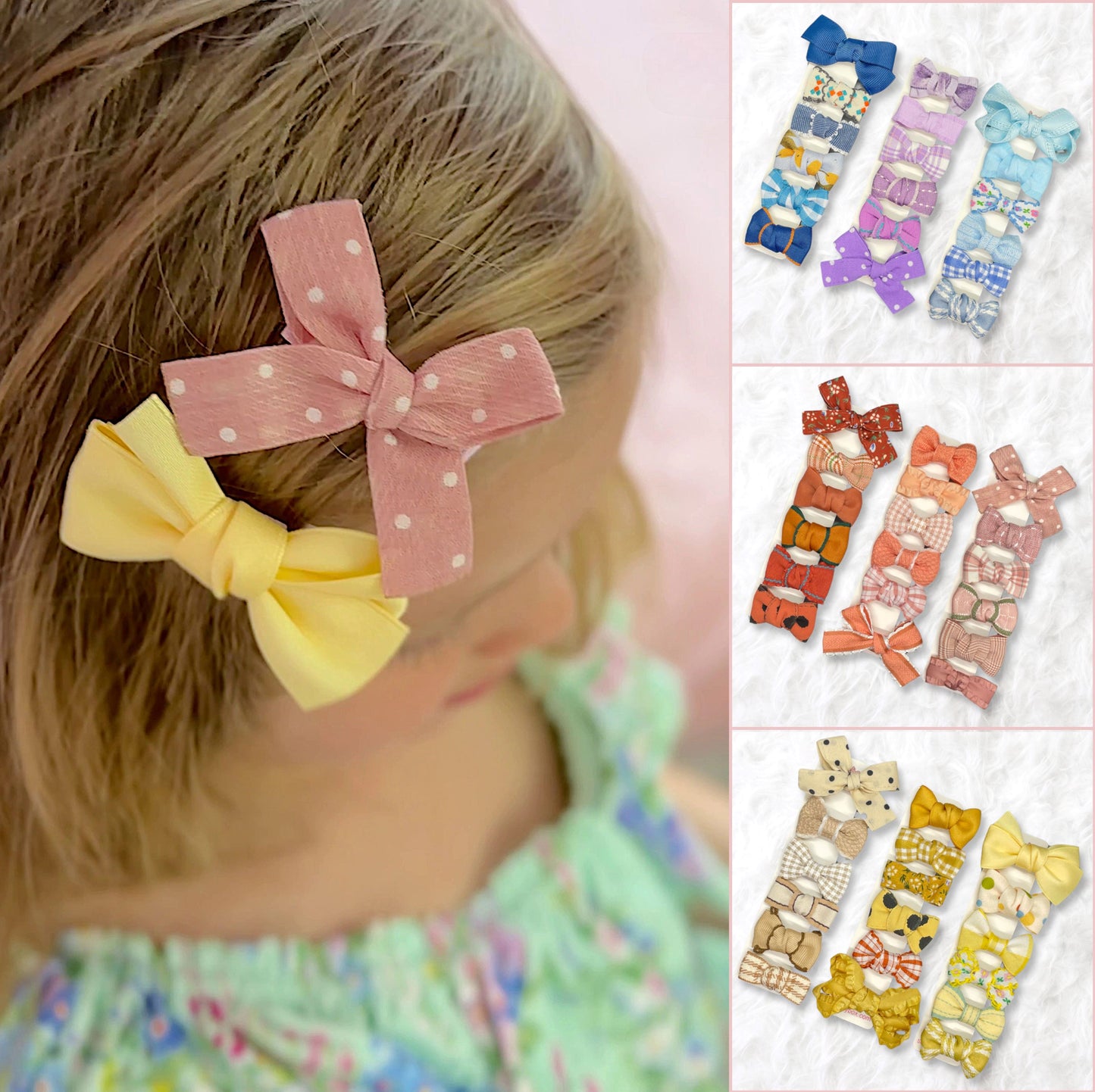 Ribbon Covered Baby Hair Bows Set