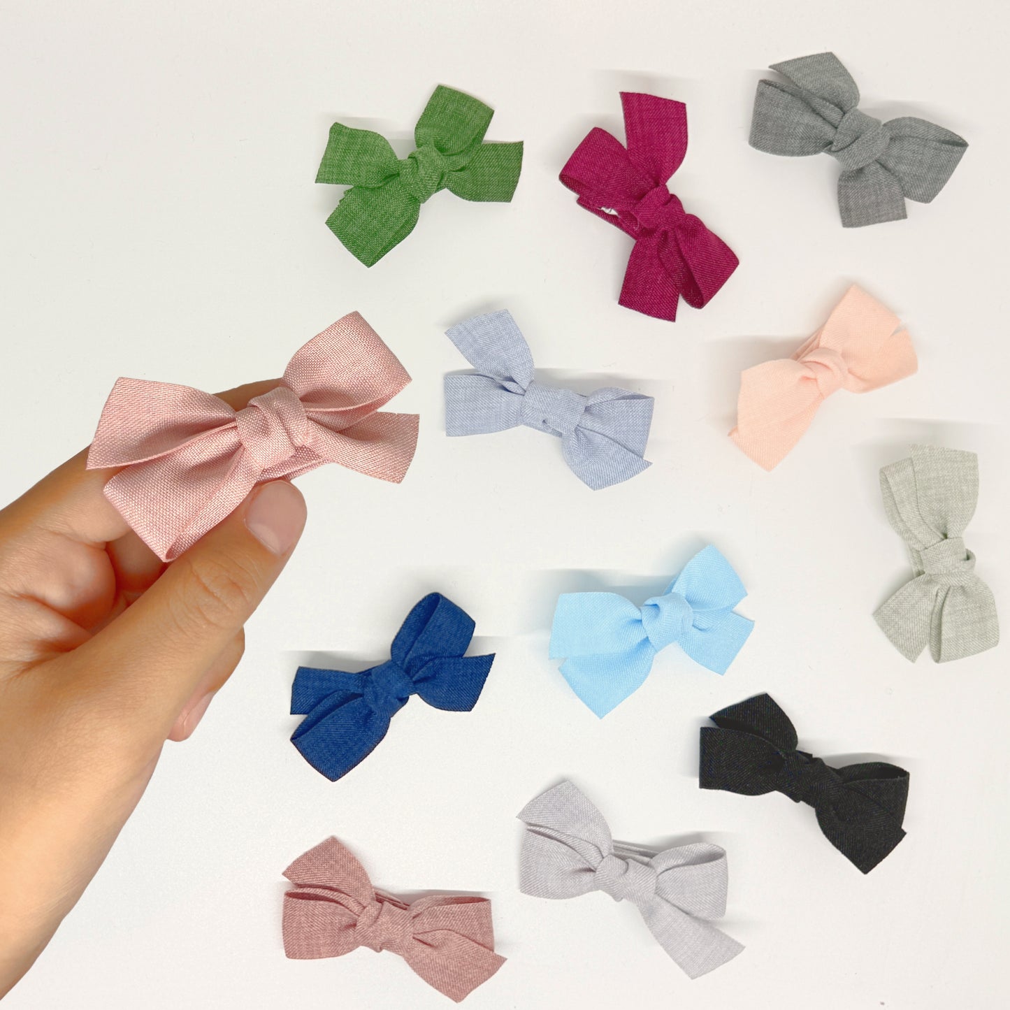 Hair Bow Clips Set, Classic Plain, Ribbon Covered