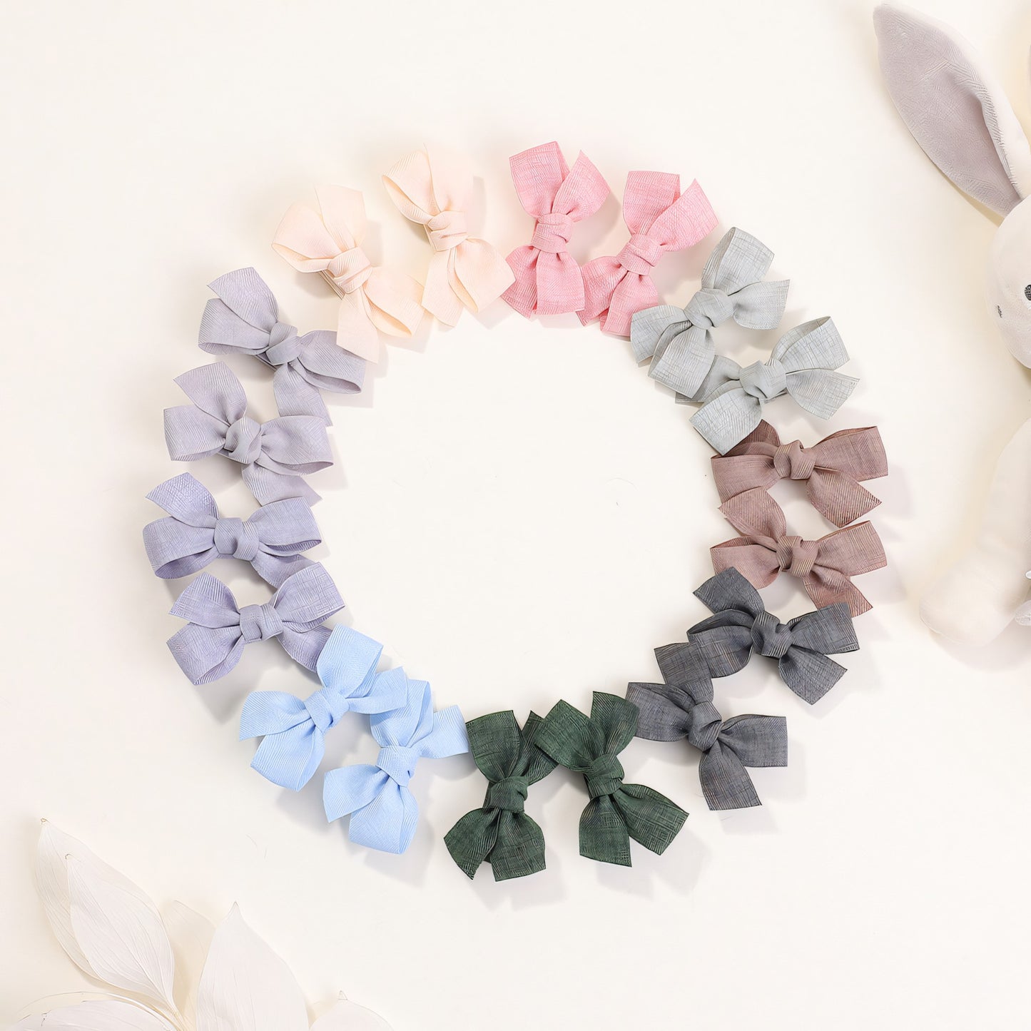 Hair Bow Clips Set, Classic Plain, Ribbon Covered