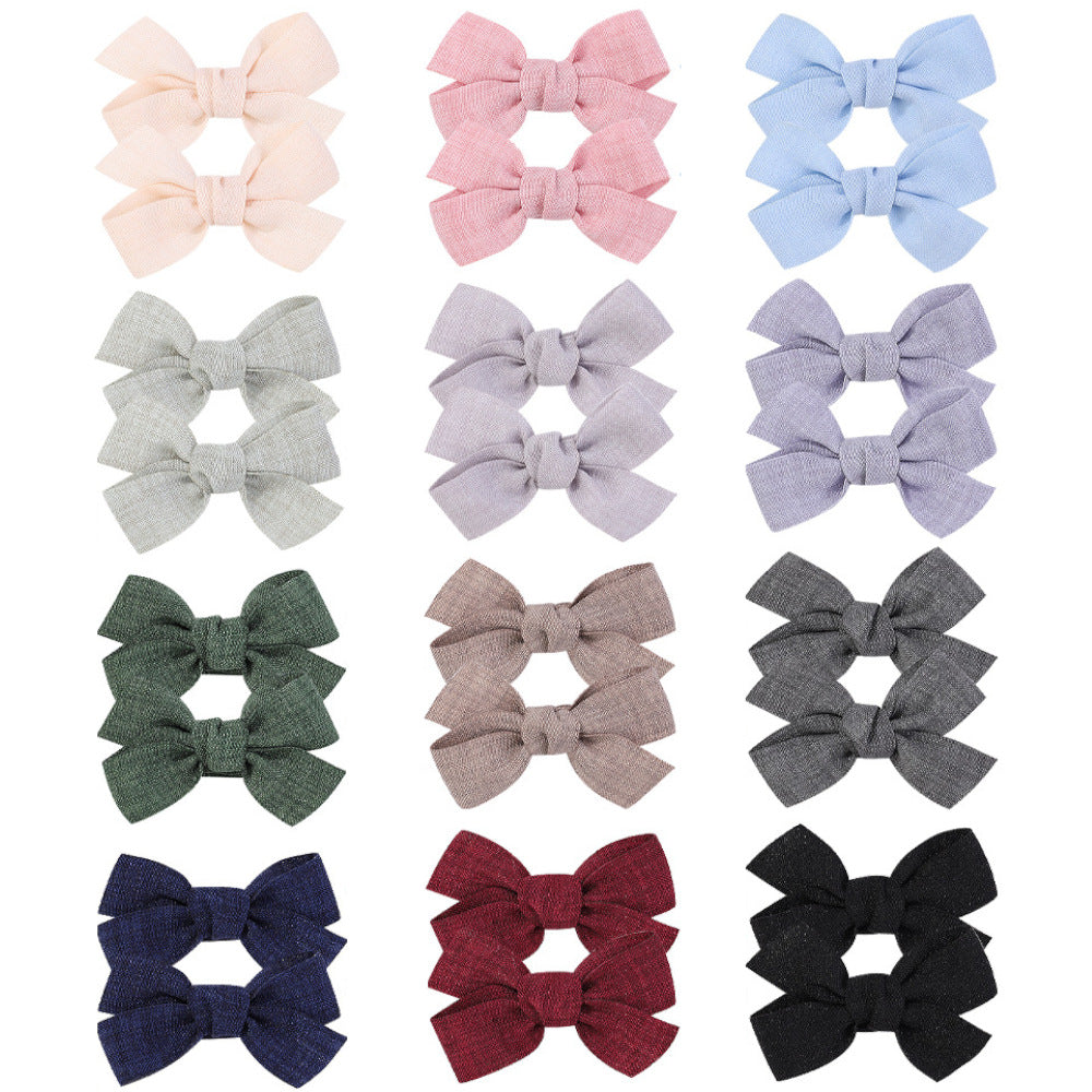 Hair Bow Clips Set, Classic Plain, Ribbon Covered