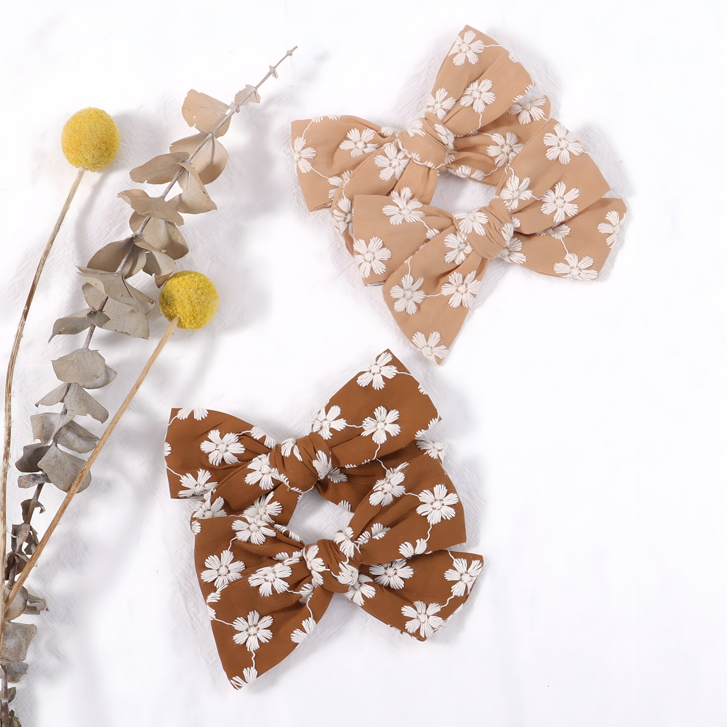 Hair Bow Clips Set, Earth Tone, Ribbon Covered