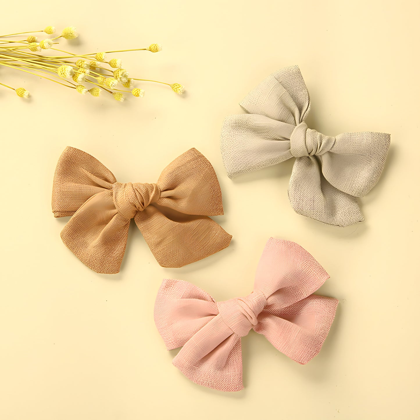 Hair Bow Clips Set, Earth Tone, Ribbon Covered