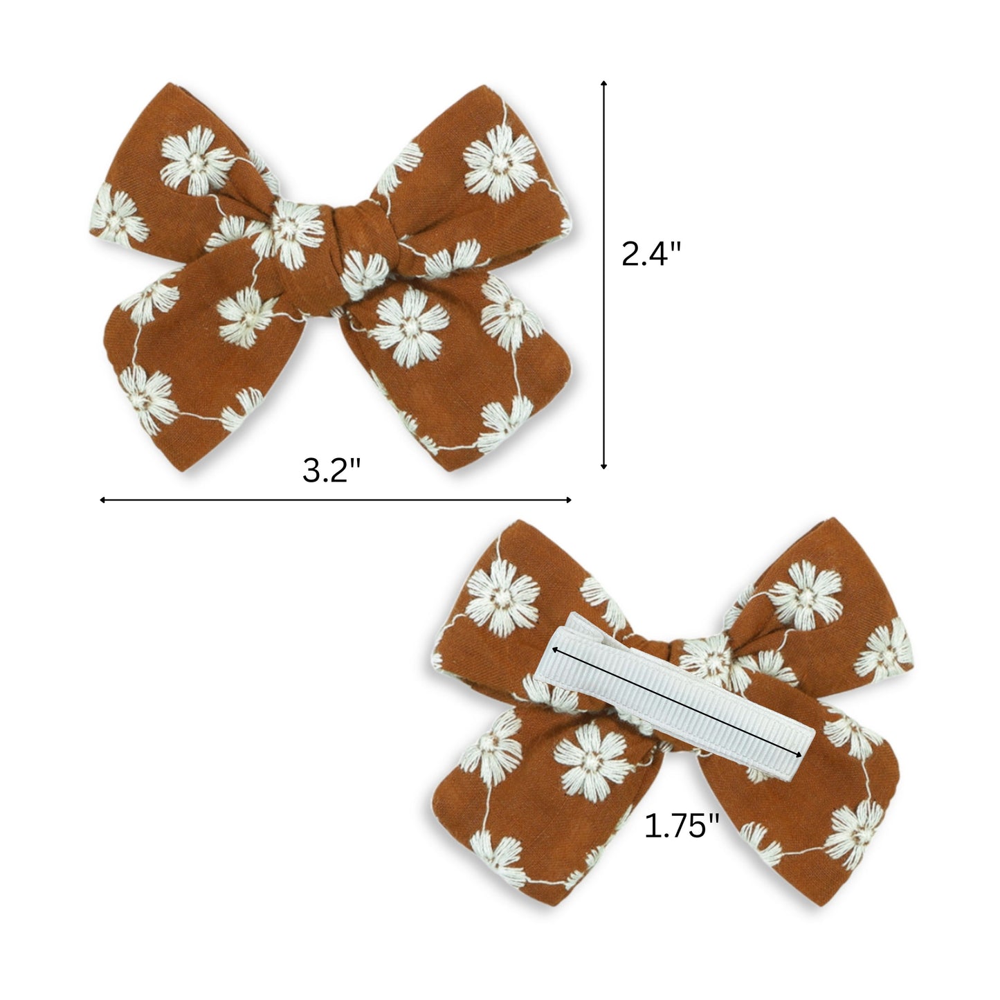 Hair Bow Clips Set, Earth Tone, Ribbon Covered