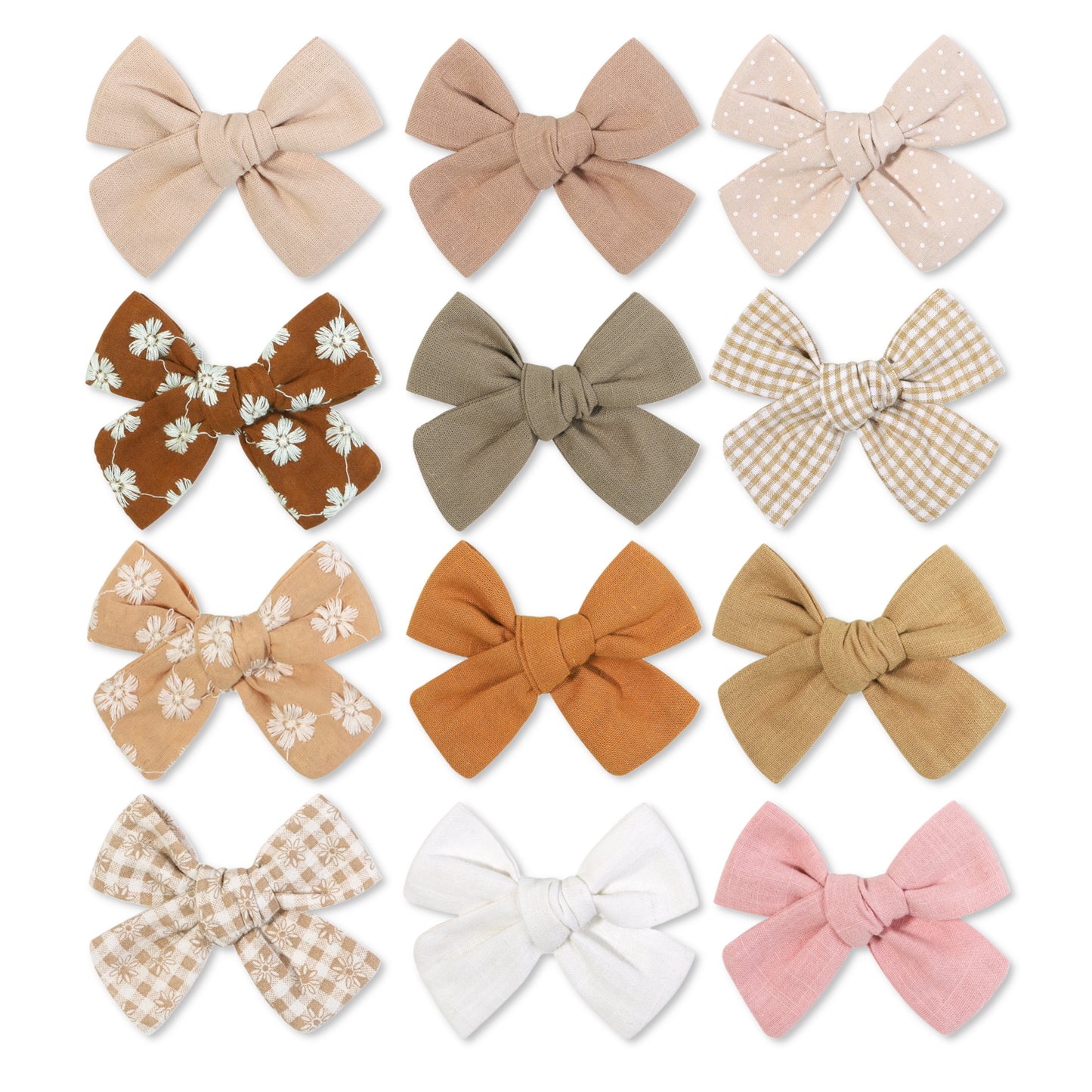 Hair Bow Clips Set, Earth Tone, Ribbon Covered
