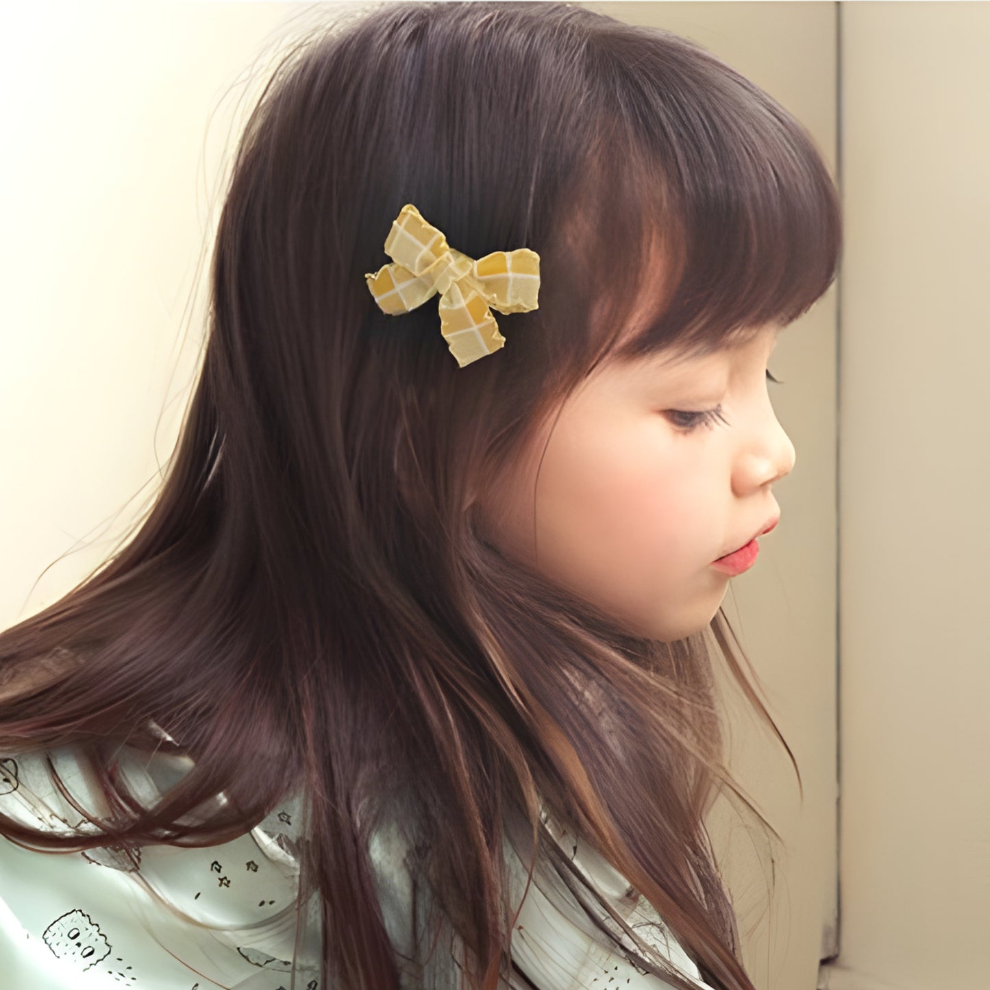 Hair Bow Clips Set with Yellow & Brown Ribbon Covered