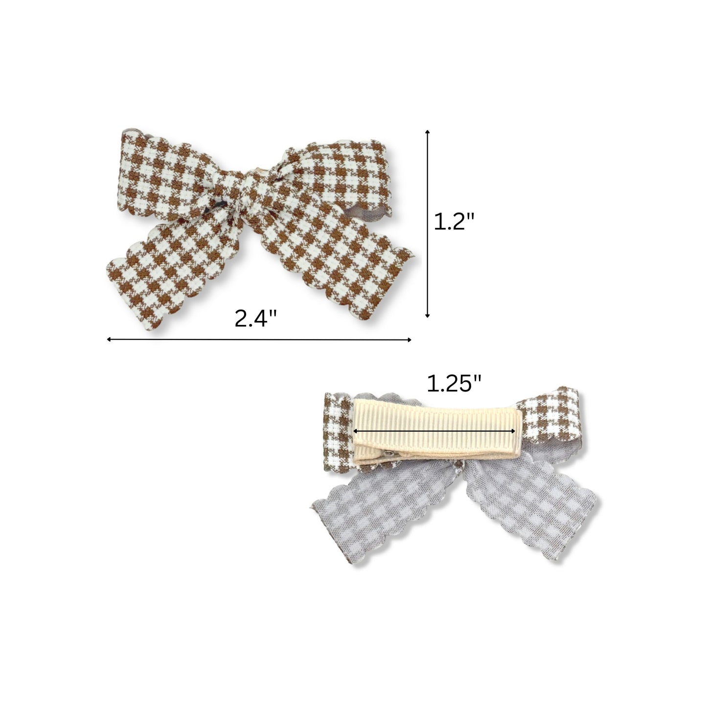 Hair Bow Clips Set with Yellow & Brown Ribbon Covered